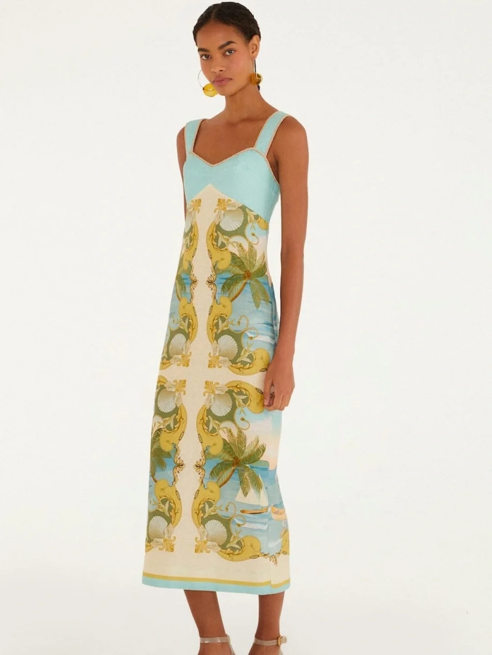 FARM Rio Multicolor Royal Sea Maxi Dress 100% Linen NWT - Picture 10 of 12
